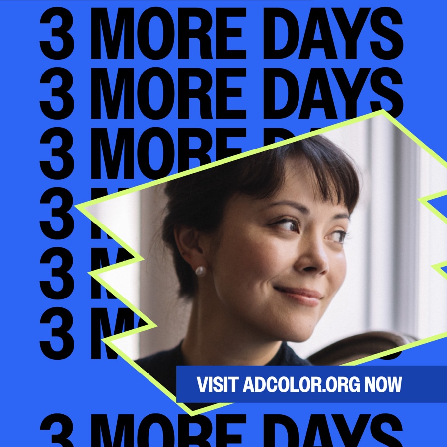 ADCOLOR countdown post reading 3 More Days, pointing people to adcolor.org.