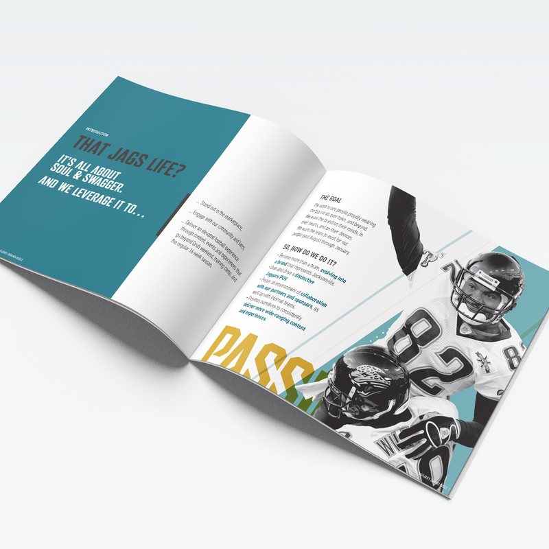The That Jags Life spread open, pairing the Soul and Swagger idea with player photography and the word Pass set large.