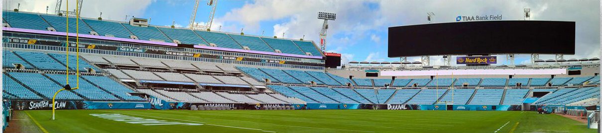 Stadium wall signage running the length of the field.