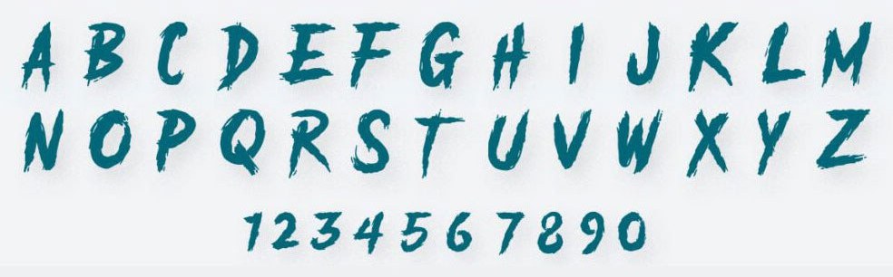 The custom display face character set: the full uppercase alphabet and numerals.