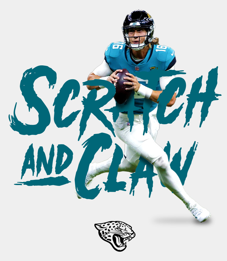 The Scratch and Claw typeface locked up with a quarterback photo treatment and the jaguar head mark.