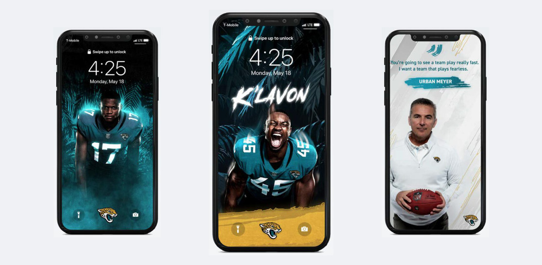 Three phone lock-screen wallpapers from the Scratch and Claw system: player number 17, player number 45, and a head-coach quote card, each in the jungle photo treatment.