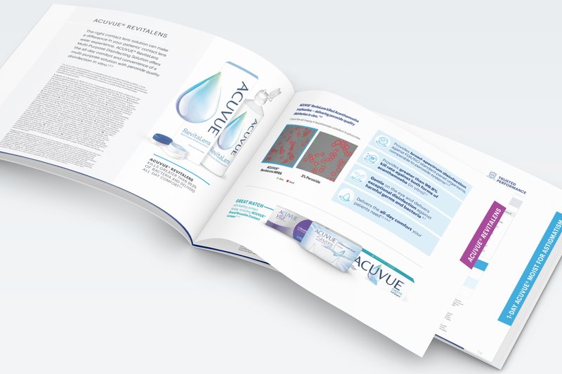 The RevitaLens spread open, showing the solution bottle alongside its supporting research.