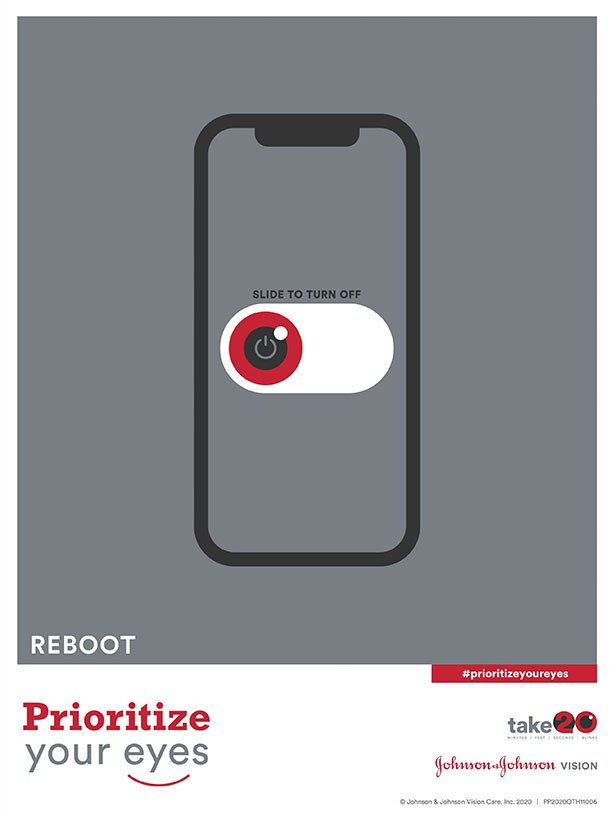 Poster labelled Reboot: a phone showing a slide-to-power-off control.