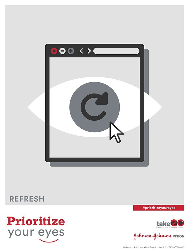 Poster labelled Refresh: a browser window with a reload icon set inside the shape of an eye.