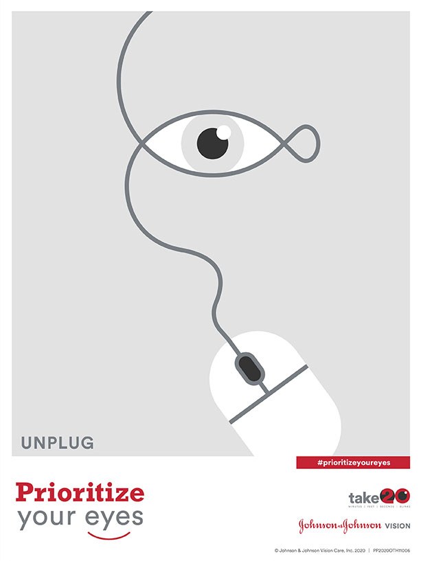 Poster labelled Unplug: a mouse cable looping into the outline of an eye.