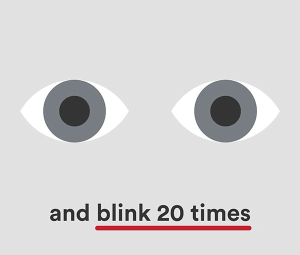 A frame from the Take 20 animation: two illustrated eyes above the line and blink 20 times.