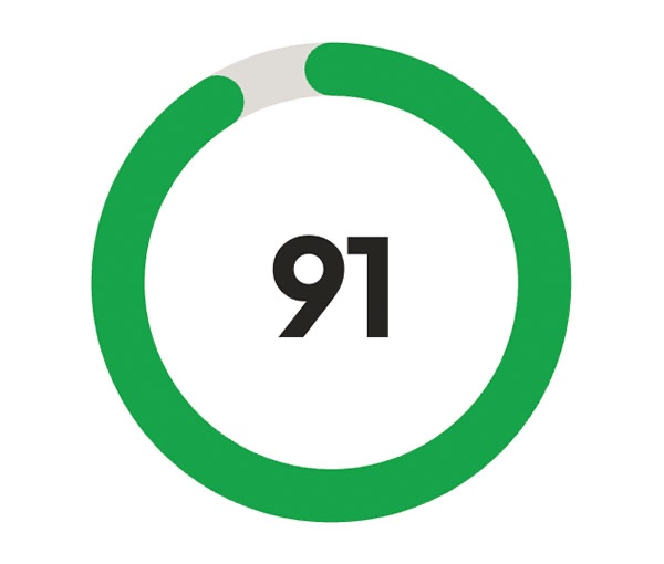 An overall site health score of 91, shown as a ring in an Uptern report.